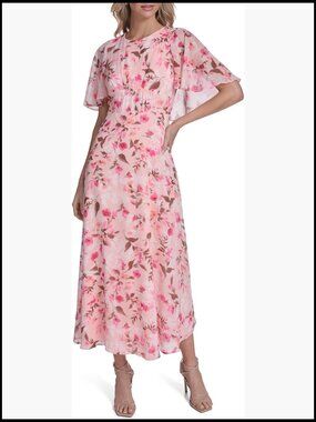 Flutter Sleeve Chiffon A-Line Midi Dress, Versatile Year-Round Wardrobe